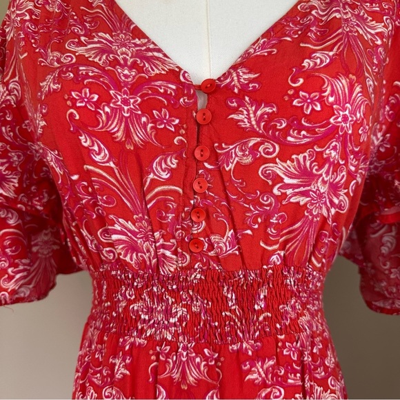 Abel The Label Boho Tiered Maxi Dress Women Small Cottagecore Red Flutter Sleeve - Picture 5 of 13